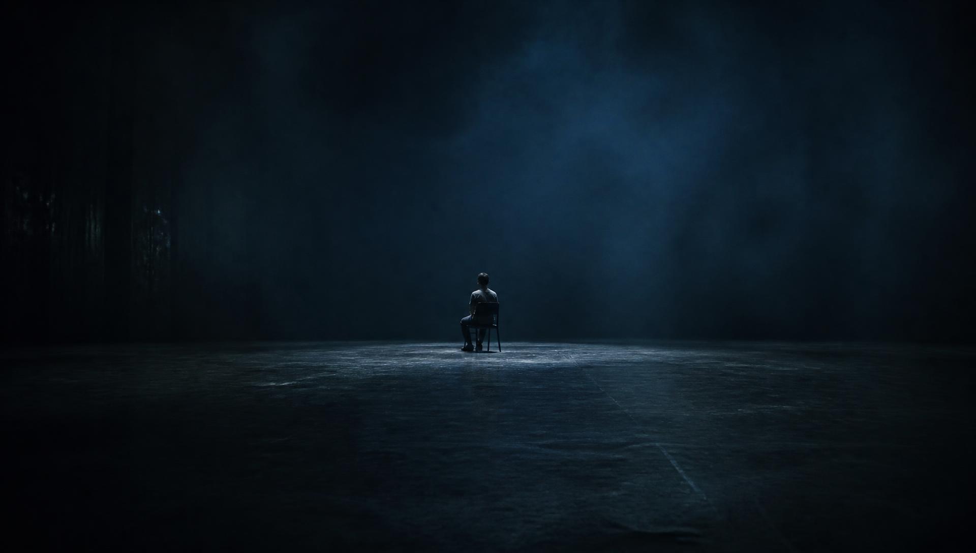 Lone figure on an empty stage